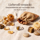 [KI] Silberring mit Tigerauge und Geschenkbeutel aus recyceltem Sari
