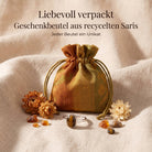 [KI] Silberring mit Tigerauge und Geschenkbeutel aus recyceltem Sari