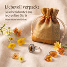 [KI] Silberring mit Tigerauge und Geschenkbeutel aus recyceltem Sari