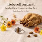 [KI] Silberring mit Tigerauge und Geschenkbeutel aus recyceltem Sari