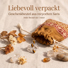 [KI] Silberring mit Tigerauge und Geschenkbeutel aus recyceltem Sari