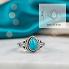 [KI] Türkisring aus Silber mit Maßangaben zu Ring und Edelstein