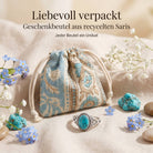 [KI] Silberring mit Türkis und Geschenkbeutel aus recyceltem Sari
