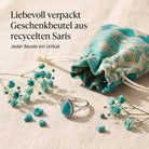 [KI] Silberring mit Türkis und Geschenkbeutel aus recyceltem Sari