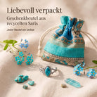 [KI] Silberring mit Türkis und Geschenkbeutel aus recyceltem Sari