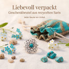 [KI] Silberring mit Türkis und Geschenkbeutel aus recyceltem Sari