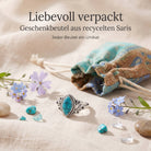 [KI] Silberring mit Türkis und Geschenkbeutel aus recyceltem Sari