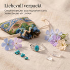 [KI] Silberring mit Türkis und Geschenkbeutel aus recyceltem Sari
