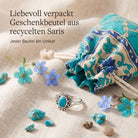 [KI] Silberring mit Türkis und Geschenkbeutel aus recyceltem Sari