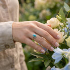 [KI] Silberring mit Türkis an der Hand zwischen Blumen