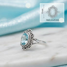 [KI] Topasring aus Silber mit Maßangaben zu Ring und Edelstein