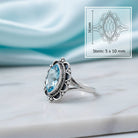 [KI] Topasring aus Silber mit Maßangaben zu Ring und Edelstein