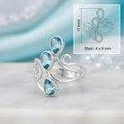 [KI] Topasring aus Silber mit Maßangaben zu Ring und Edelstein