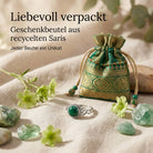 [KI] Silberring mit grüner Onyx und Geschenkbeutel aus recyceltem Sari