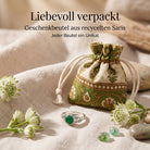 [KI] Silberring mit grüner Onyx und Geschenkbeutel aus recyceltem Sari