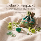 [KI] Silberring mit grüner Onyx und Geschenkbeutel aus recyceltem Sari