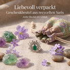[KI] Silberring mit grüner Onyx und Geschenkbeutel aus recyceltem Sari