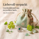 [KI] Silberring mit grüner Onyx und Geschenkbeutel aus recyceltem Sari