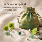 [KI] Silberring mit grüner Onyx und Geschenkbeutel aus recyceltem Sari