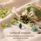 [KI] Silberring mit grüner Onyx und Geschenkbeutel aus recyceltem Sari
