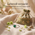 [KI] Silberring mit grüner Onyx und Geschenkbeutel aus recyceltem Sari