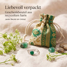 [KI] Silberring mit grüner Onyx und Geschenkbeutel aus recyceltem Sari