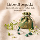[KI] Silberring mit grüner Onyx und Geschenkbeutel aus recyceltem Sari