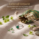 [KI] Silberring mit grüner Onyx und Geschenkbeutel aus recyceltem Sari