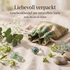 [KI] Silberring mit grüner Onyx und Geschenkbeutel aus recyceltem Sari