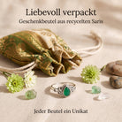 [KI] Silberring mit grüner Onyx und Geschenkbeutel aus recyceltem Sari
