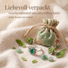 [KI] Silberring mit grüner Onyx und Geschenkbeutel aus recyceltem Sari